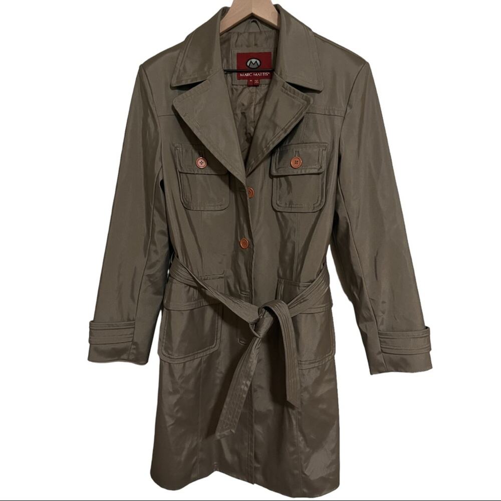 Vintage Marc Mattis Dark Tan/Brown Long Trench Coat Size Medium